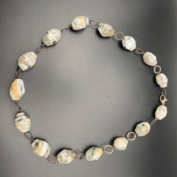 Vintage 21" Natural Banded Agate Nugget Necklace 80g Gray Cream Earthy Unisex - Picture 1 of 6